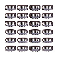 24 pcs/lot 32mm 9-teeth Hair Extension Clips Snap Comb Clips Metal Clips Wig Clips Hair Clips for Wigs Hair Extensions Hairpiece Wig Accessories Clips with Rubber Silicone Back (Dark Brown)