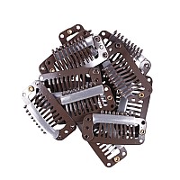 24 pcs/lot 32mm 9-teeth Hair Extension Clips Snap Comb Clips Metal Clips Wig Clips Hair Clips for Wigs Hair Extensions Hairpiece Wig Accessories Clips with Rubber Silicone Back (Dark Brown)