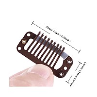 24 pcs/lot 32mm 9-teeth Hair Extension Clips Snap Comb Clips Metal Clips Wig Clips Hair Clips for Wigs Hair Extensions Hairpiece Wig Accessories Clips with Rubber Silicone Back (Dark Brown)