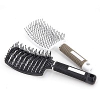 2 Pc Curved Vented Hair Brushes for Women, Eyxformula Anti Frizz Hair Detangling Brush for Long Thick Curly Hair, Paddle Blow Fast Drying Hair Detangler Wet Hair Brush Styling Tool