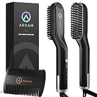 Arkam Beard Straightener -Original Heated Beard Brush Kit w/Anti-Scald Feature, Dual Action Hair Comb and Travel Bag for Short to Medium Beards -Costume Accessories and Grooming Gifts for Men