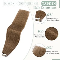 Tape In Hair Extensions Real Human Hair 20Pcs 30G 100 Remy Hair Extensions Of Balayage Light Brown Seamless Straight Double Sid