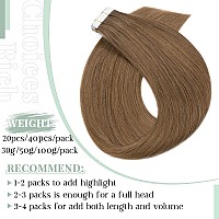 Tape In Hair Extensions Real Human Hair 20Pcs 30G 100 Remy Hair Extensions Of Balayage Light Brown Seamless Straight Double Sid