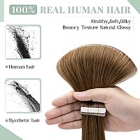 Tape In Hair Extensions Real Human Hair 20Pcs 30G 100 Remy Hair Extensions Of Balayage Light Brown Seamless Straight Double Sid