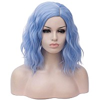 Cying Lin Short Bob Wavy Curly Wig Water Blue Wig For Women Cosplay Halloween Wigs Heat Resistant Bob Party Wig Include Wig Cap (Water Blue)