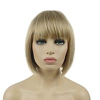 Lydell 8 Straight Short Bob Hair Flat Bangs Cute Central Dot Skin Top Heat Resistant Synthetic Wigs 15Bt613 Blonde Mix