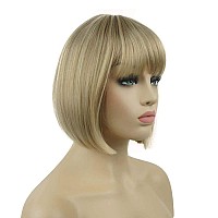 Lydell 8 Straight Short Bob Hair Flat Bangs Cute Central Dot Skin Top Heat Resistant Synthetic Wigs 15Bt613 Blonde Mix