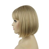 Lydell 8 Straight Short Bob Hair Flat Bangs Cute Central Dot Skin Top Heat Resistant Synthetic Wigs 15Bt613 Blonde Mix