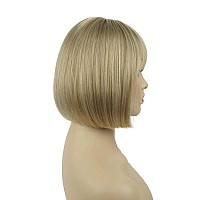 Lydell 8 Straight Short Bob Hair Flat Bangs Cute Central Dot Skin Top Heat Resistant Synthetic Wigs 15Bt613 Blonde Mix