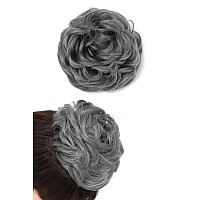 Rose Bud Messy Bun Hair Pieces For Women Hair Bun Extension Updo Curly Messy Bun Scrunchie Dark Grey