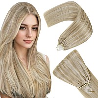 Easyouth Blonde Micro Link Hair Extensions Human Hair Micro Hair Extensions Honey Blonde Highlight Bleach Blonde Micro Loop Hair