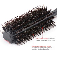 Natural Boar & Nylon Bristle Blow Drying Hair Brush -Semi Round, Professional Wooden Round Blowout Hairbrush for Styling Women&Men's Medium Wavy, Curly, Volume Hair