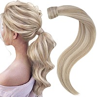 Easyouth Blonde Ponytail Extensions Human Hair Ash Blonde Highlighted Bleach Blonde Wrap Around Ponytail Hair Extension Human Ha