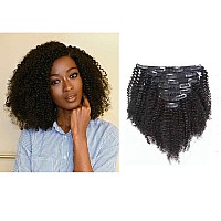 Caliee Afro Kinky Curly Clip In Hair Extensions For Black Women3C 4A Real Remy Human Hair Clip In Extensions Natural Black Colo