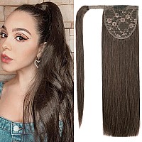 18 Human Hair Ponytail Extension 85G 2 Dark Brown 100 Remy Human Hair Wrap Around Long Ponytail Clip In Hair Extensions Strai