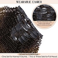 Caliee Curly Hair Extension Clip In Human Hair For Black Womenkinky Curly Clip Ins 3C 4A Natural Black Clip In Hair Dark Brown