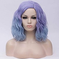 Cying Lin Short Bob Wavy Curly Wig Purple Ombre Light Blue Wig For Women Cosplay Halloween Wigs Heat Resistant Bob Party Wig Include Wig Cap (Purple Ombre Light Blue)