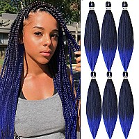 MSBELLE 6 PacksLot Pre Stretched Braiding hair 26 Inch Ombre Braiding Hair Extensions Hot Water Setting Blue Braiding hair 100gPack crochet Synthetic Braids Hair (26Inch,Black to Blue)