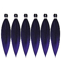 MSBELLE 26inch Pre Stretched Braiding Hair 6 Packs/lot Prestretched Braiding Hair Extensions 100g/Pack Pre Streteched Ombre Hot Water Setting Braids Hair Black to Purple(26inch Black to Purple)