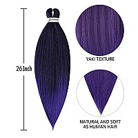 MSBELLE 26inch Pre Stretched Braiding Hair 6 Packs/lot Prestretched Braiding Hair Extensions 100g/Pack Pre Streteched Ombre Hot Water Setting Braids Hair Black to Purple(26inch Black to Purple)