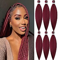 MSBELLE 6 Packs/Lot Pre Stretched Braiding Hair Crochet Braid Hair 26 Inch Hot Water Setting Synthetic Fiber Burgundy Braiding Hair Extensions 100g/Pack(26 INCH,900#)