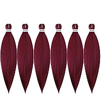 MSBELLE 6 Packs/Lot Pre Stretched Braiding Hair Crochet Braid Hair 26 Inch Hot Water Setting Synthetic Fiber Burgundy Braiding Hair Extensions 100g/Pack(26 INCH,900#)