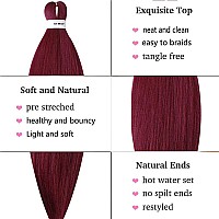 MSBELLE 6 Packs/Lot Pre Stretched Braiding Hair Crochet Braid Hair 26 Inch Hot Water Setting Synthetic Fiber Burgundy Braiding Hair Extensions 100g/Pack(26 INCH,900#)