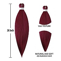 MSBELLE 6 Packs/Lot Pre Stretched Braiding Hair Crochet Braid Hair 26 Inch Hot Water Setting Synthetic Fiber Burgundy Braiding Hair Extensions 100g/Pack(26 INCH,900#)