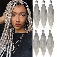 MSBELLE Pre Stretched Braiding Hair 20-inch Braid Hair Synthetic Braiding Hair Bundles Top Silky Hair Extensions Yaki Texture Hair Hot Water Setting Soft Synthetic Hair 6 Packs/Lot (20Inch,Silver Grey)