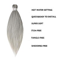 MSBELLE Pre Stretched Braiding Hair 20-inch Braid Hair Synthetic Braiding Hair Bundles Top Silky Hair Extensions Yaki Texture Hair Hot Water Setting Soft Synthetic Hair 6 Packs/Lot (20Inch,Silver Grey)