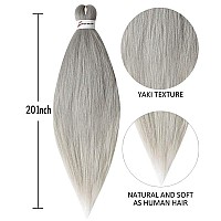 MSBELLE Pre Stretched Braiding Hair 20-inch Braid Hair Synthetic Braiding Hair Bundles Top Silky Hair Extensions Yaki Texture Hair Hot Water Setting Soft Synthetic Hair 6 Packs/Lot (20Inch,Silver Grey)