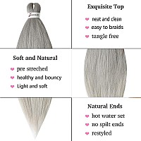 MSBELLE Pre Stretched Braiding Hair 20-inch Braid Hair Synthetic Braiding Hair Bundles Top Silky Hair Extensions Yaki Texture Hair Hot Water Setting Soft Synthetic Hair 6 Packs/Lot (20Inch,Silver Grey)