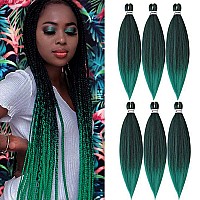 MSBELLE Braiding Hair Pre Stretched 26 Inch green Braiding Hair Ombre Braiding Hair Pre Stretched 6 PacksLot Hot Water Setting Braiding Hair Extensions 100gPack(26Inch,Black to green)