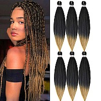 MSBELLE Pre Stretched Braiding Hair 26 Inch Ombre Braiding Hair Extensions 6 Packs/Lot Hot Water Setting Crochet Synthetic Braid Hair Black to Blonde(t1b/27#)