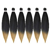 MSBELLE Pre Stretched Braiding Hair 26 Inch Ombre Braiding Hair Extensions 6 Packs/Lot Hot Water Setting Crochet Synthetic Braid Hair Black to Blonde(t1b/27#)