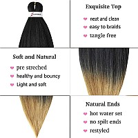 MSBELLE Pre Stretched Braiding Hair 26 Inch Ombre Braiding Hair Extensions 6 Packs/Lot Hot Water Setting Crochet Synthetic Braid Hair Black to Blonde(t1b/27#)