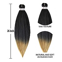 MSBELLE Pre Stretched Braiding Hair 26 Inch Ombre Braiding Hair Extensions 6 Packs/Lot Hot Water Setting Crochet Synthetic Braid Hair Black to Blonde(t1b/27#)