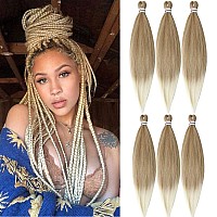 MSBELLE Braiding Hair Pre Stretched 6Packs/Lot Crochet Braids Hair 26 Inch Hot Water Setting 100g/Pack Ombre Braiding Hair Synthetic Fiber Braiding Hair Extensions(26Inch,Light Brown to 613)