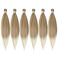 MSBELLE Braiding Hair Pre Stretched 6Packs/Lot Crochet Braids Hair 26 Inch Hot Water Setting 100g/Pack Ombre Braiding Hair Synthetic Fiber Braiding Hair Extensions(26Inch,Light Brown to 613)