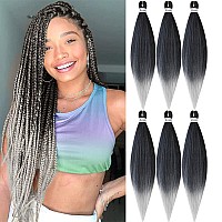 MSBELLE 6 Packs/Lot Prestretched Braiding Hair Ombre Braid Hair 26 Inch Braiding Hair Pre Stretched Hot Water Setting Synthetic Braiding Hair Extensions Black to Silver Grey 100g/Pack