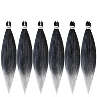 MSBELLE 6 Packs/Lot Prestretched Braiding Hair Ombre Braid Hair 26 Inch Braiding Hair Pre Stretched Hot Water Setting Synthetic Braiding Hair Extensions Black to Silver Grey 100g/Pack