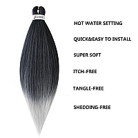 MSBELLE 6 Packs/Lot Prestretched Braiding Hair Ombre Braid Hair 26 Inch Braiding Hair Pre Stretched Hot Water Setting Synthetic Braiding Hair Extensions Black to Silver Grey 100g/Pack