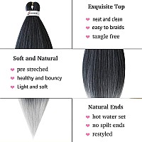 MSBELLE 6 Packs/Lot Prestretched Braiding Hair Ombre Braid Hair 26 Inch Braiding Hair Pre Stretched Hot Water Setting Synthetic Braiding Hair Extensions Black to Silver Grey 100g/Pack