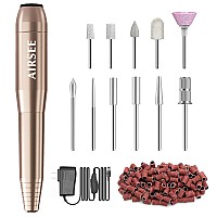 Airsee Portable Electric Nail Drill Professional Efile Nail Drill Kit For Acrylic, Gel Nails, Manicure Pedicure Polishing Shape Tools With 11Pcs Nail Drill Bits And 56 Sanding Bands N24 (Gold)