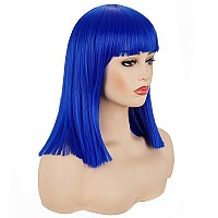 Morvally Short Straight Bob Wig Heat Resistant Hair With Blunt Bangs Natural Looking Cosplay Costume Daily Wigs 14 Blue