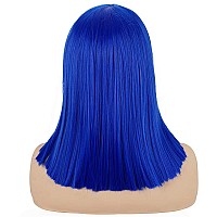 Morvally Short Straight Bob Wig Heat Resistant Hair With Blunt Bangs Natural Looking Cosplay Costume Daily Wigs 14 Blue