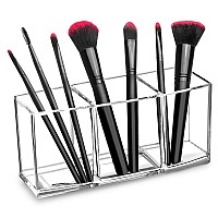 HBlife Clear Makeup Brush Holder Organizer, Acrylic Cosmetic Brushes Storage with 3 Slots, Eyeliners Display Case for Vanity