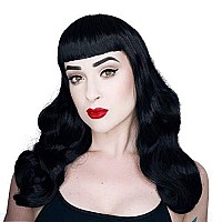 Morvally 50S Vintage Medium Length Black Wigs With Bangs Natural Wavy Synthetic Hair Wig For Women Cosplay Halloween