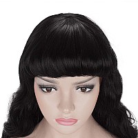 Morvally 50S Vintage Medium Length Black Wigs With Bangs Natural Wavy Synthetic Hair Wig For Women Cosplay Halloween