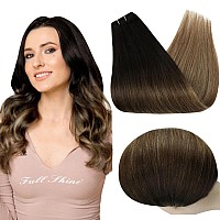 Full Shine Balayage Weft Hair Extensions 12 Inch Weft Sew In Extensions Human Hair Color 1B Off Black Fading To 6 And 27 Honey B